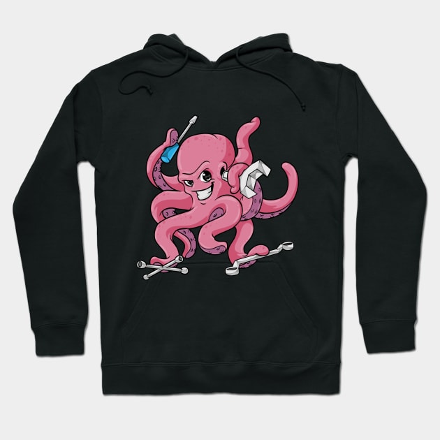 Funny mechanic octopus with tool Hoodie by Markus Schnabel